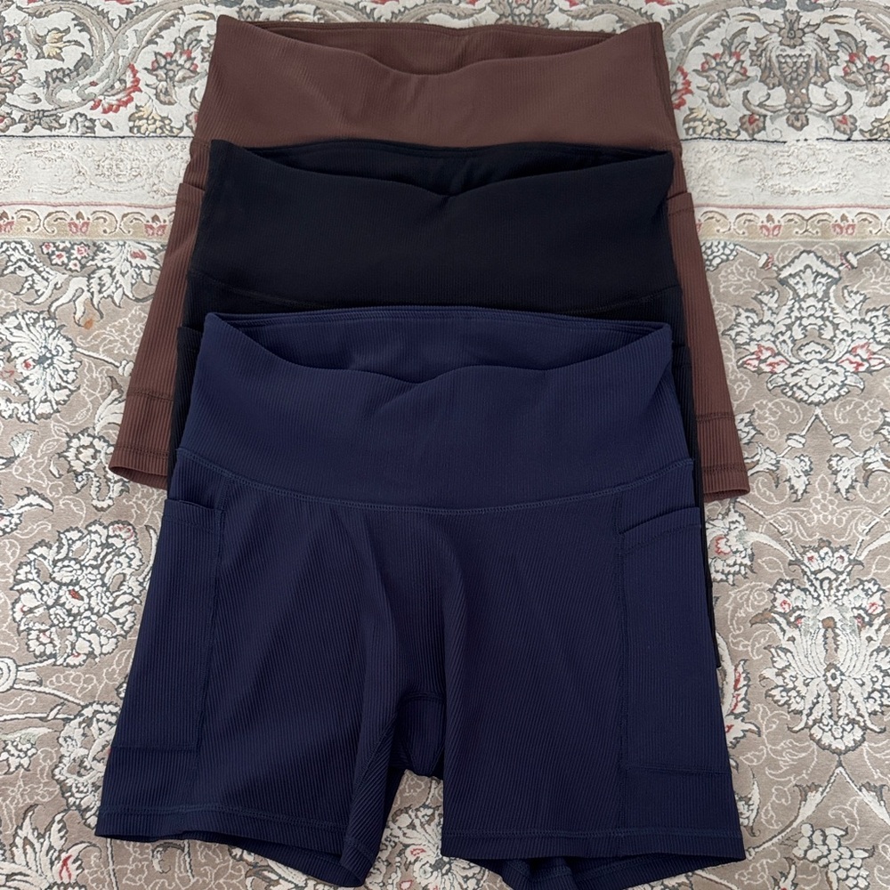 3 pack, Stylish High Waist Ribbed soft sleek Women's Shorts